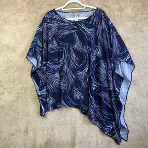 Chico's Womens Size L/XL Navy Abstract Poncho Kaftan Kimono Sleeve Boho Artsy